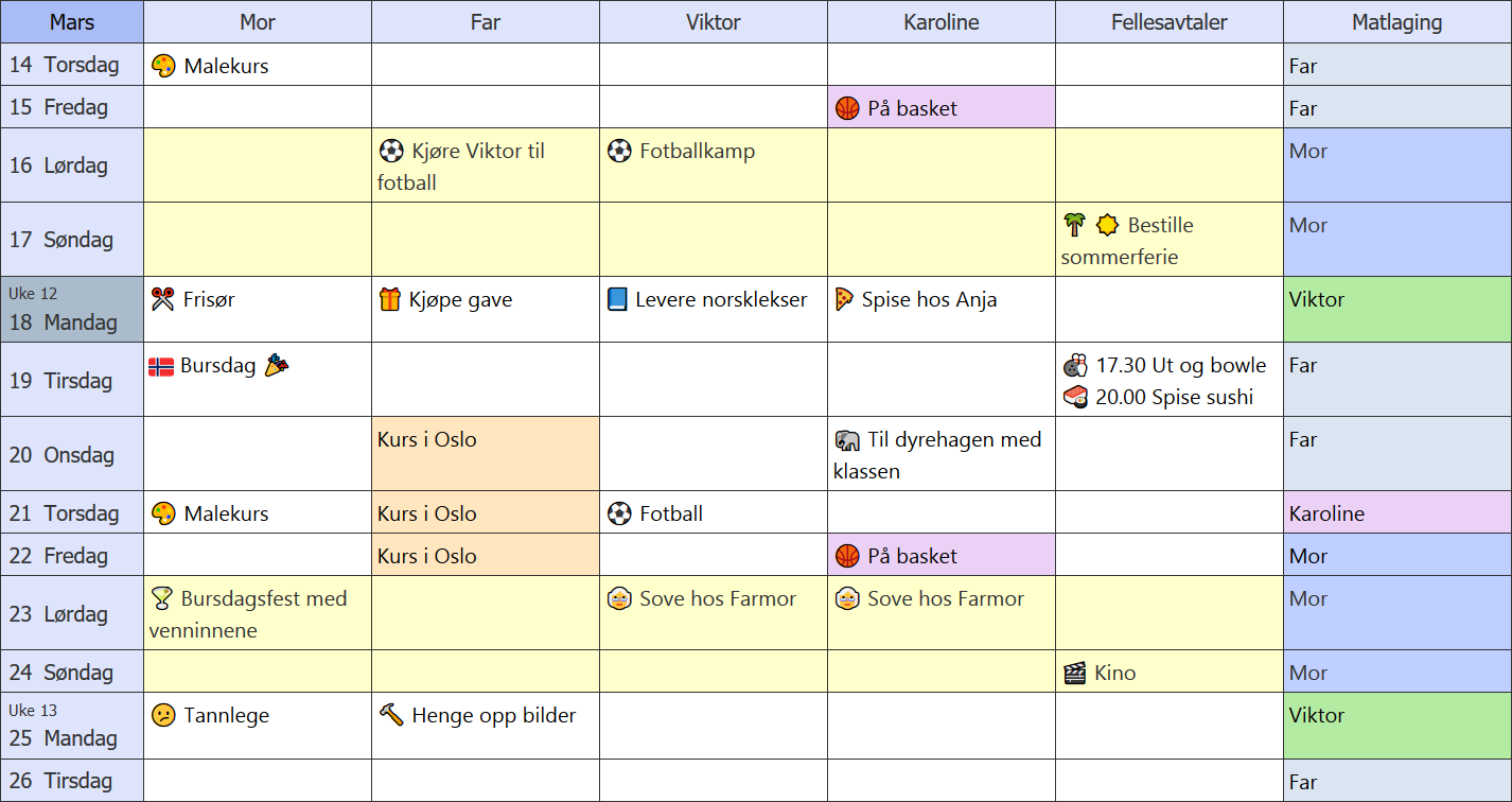Calendar example